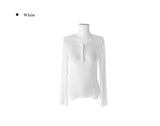 ヌキ ボタン フェミニン ロングスリーブ Tシャツ