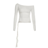 off-shoulder lace strap long-sleeve t-shirt