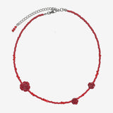 Rose Fit Beaded Choker Necklace Red