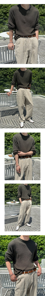 [S/S] ハッチバックルリネンラウンドネック二ット