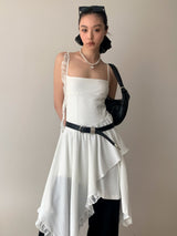 Unbalanced Square Sleeveless Slimming Frill Dress