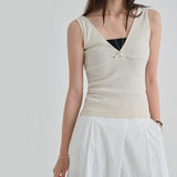 [Nerit] Deep V-Neck Ribbed Tank Top -3Color