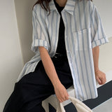 [Summer/Short-sleeved Shirt] Sydney オーバーサイズフィット ストライプ サマーシャツ 1 color