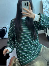 STRIPE OVER BOXY BOYFRIEND ロングスリーブTシャツ ❤💚🩵🧸4COLOR