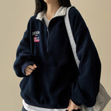 American Flag Coloring Fleece Semi-Zipup Anorak Sweatshirt