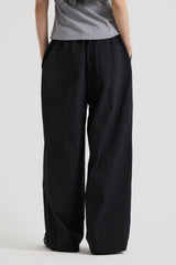 Cotton wide banding pants, Black