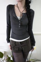 Button layered T (3color)