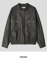 Gross cut washed leather jacket
