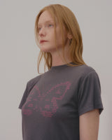 テキストバタフライクロップTシャツ-CHARCOAL
