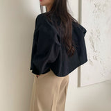 [BELLIDE MADE] lルーズフィッティングカラーレスコットンシャツ