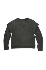 ダメージレイヤード長袖Tシャツ (チャコール)
