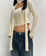 (SCARF & KNIT SET) DREAMY SOFT RIBBED カーディガン スカーフセミクロップドニット - 2 COLOR