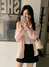 Peach Stripe Loose Fit Shirt (4color)