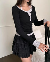 Newz Two-Tone Halter Layered Long Sleeve