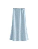 Lumi Satin Bias Flare Long Skirt Sky Blue