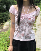 ローゼンフラワープリントシャーリング半袖Tシャツ