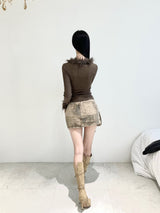 1083. Fur trimming ribbon cardi (3color)