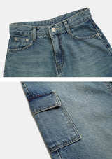 Back Slit Cargo Denim Long Skirt