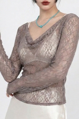COWL-NECK LACE TOP (MOCHA)