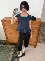 STRIPE HALTER FRILL TEE