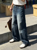 Dun paper washed wide denim