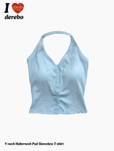 VネックホルターネックパッドスリーブレスTシャツ