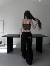 cross studded buckle pants