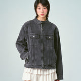 [UNISEX] Biker Washed Denim Jacket