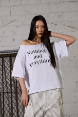 Lettering Oversized One-Shoulder T-Shirt - White