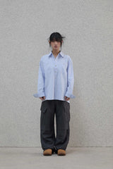 Lettering sleeve striped shirt - Blue