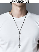 [1173] Dark Cross Rosarium Necklace