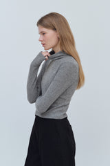 LOGO MIX UNBALANCE HALF ZIP-UP TOP - GRAY