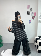 ショルダースナップウォーマーポイントストリッピードニット🤎🖤🧸 - 2カラーズ