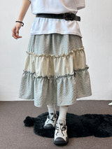 Andy Plaid Tiered Layered Maxi Skirt 2color