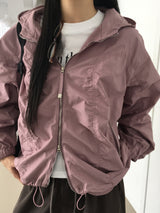 [MADE] Pained metal shirring balloon hood windbreaker two-way zip-up