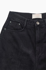 Black keyring wide denim pants