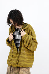 RELABEL (ドリームライン) イエロージャカードストライプカシミヤヤーンマルチシェイプバリアブルプルオーバーニットセーター