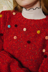 Pom Pom Mix Knit [Red]