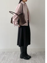 Two-pin tuck cotton flare skirt