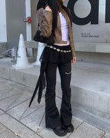 Shirring dark denim boots cut pants