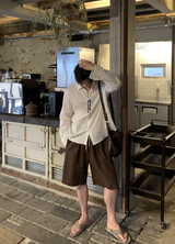 [ LOOKPLE x LEBELMENT ] クールピンタックリネンワイドショーツ
