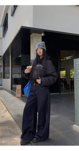 Black beads wool collar short padded coat