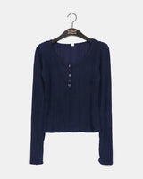 Poset ribbed half button slim fit T-shirt