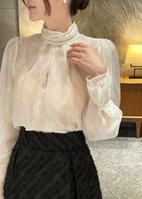 Loet Pintuck Pearl Sheer Lace Blouse