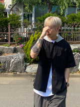 Matching color hooded short sleeved shirt 4C