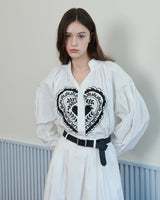 HEART PRINT VOLUME SHIRT [WHITE]