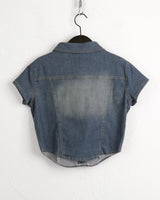 Markle Pocket Slim Washed Crop Denim Short Sleeve Shirt