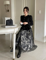 Dimu Toile Pattern Banding Lace Tulle Skirt
