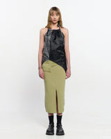 Shirring Layered Slit Skirt _ OLIVE GREEN