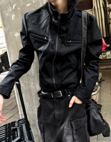 Crop Neck Leather Jacket